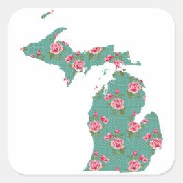 Rozen Michigan | Aqua Dotted Floral Vierkante Sticker