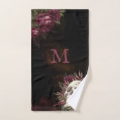 Rozen monogram zwarte Bourgogne Dark Grunge Bad Handdoek (Handdoek)