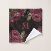 Rozen monogram zwarte Bourgogne Dark Grunge Bad Handdoek (Wasdoekje)