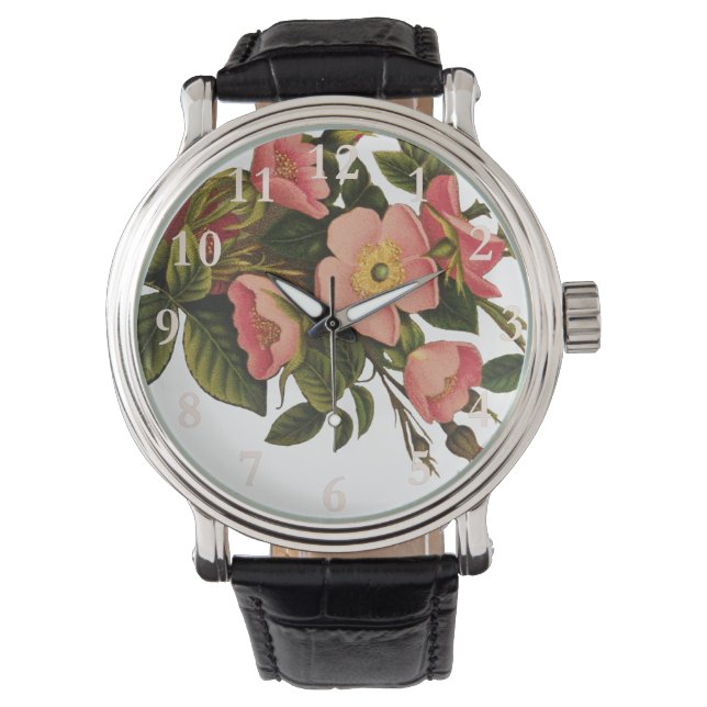  Rozen Mooi Roze Botanisch Horloge (Voorkant)