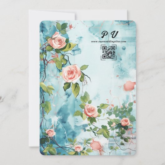 Rozen,  Muur en Zee Strand Bruiloft Kaart (Achterkant)