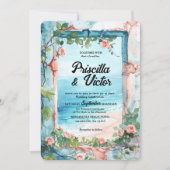 Rozen,  Muur en Zee Strand Bruiloft Kaart (Voorkant)