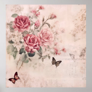  Rozen & Muzieknoten Franse Bloemen Poster