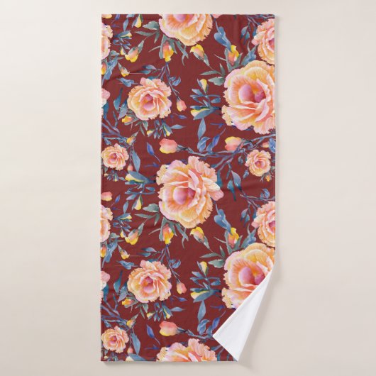 Rozen, naadloos, rood achtergrondpatroon badhanddoek (Badhanddoek)