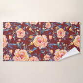 Rozen, naadloos, rood achtergrondpatroon badhanddoek (Badhanddoek)