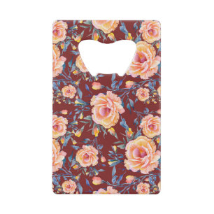 Rozen, naadloos, rood achtergrondpatroon creditkaart flessenopener