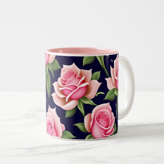 Rozen naadloze patroonValentijnsdag Tweekleurige Koffiemok (Voorkant rechts)