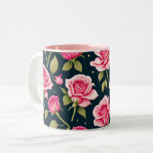 Rozen naadloze Valentijnsdag van het Patroon met t Tweekleurige Koffiemok (Voorkant links)