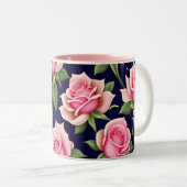 Rozen naadloze Valentijnsdag van het Patroon met t Tweekleurige Koffiemok (Voorkant rechts)