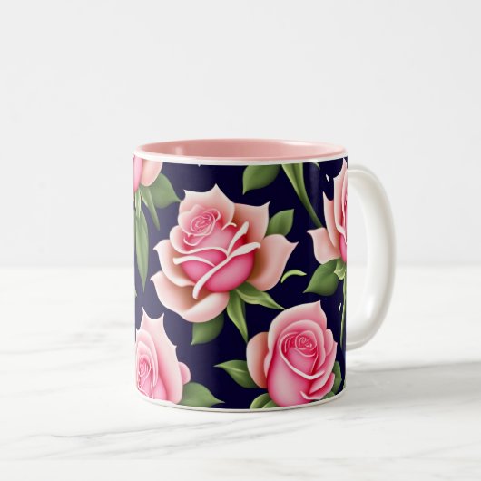 Rozen naadloze Valentijnsdag van het Patroon met t Tweekleurige Koffiemok (Voorkant rechts)