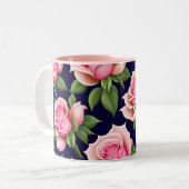 Rozen naadloze Valentijnsdag van het Patroon met t Tweekleurige Koffiemok (Voorkant links)