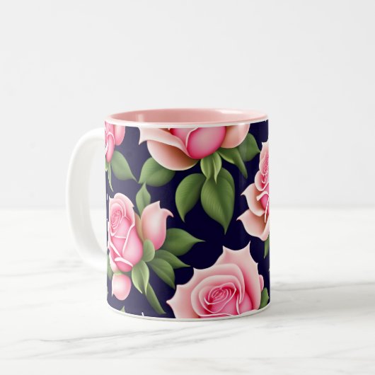 Rozen naadloze Valentijnsdag van het Patroon met t Tweekleurige Koffiemok (Voorkant links)