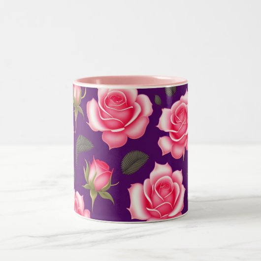 Rozen naadloze Valentijnsdag van het Patroon met t Tweekleurige Koffiemok (Center)