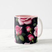 Rozen naadloze Valentijnsdag van het Patroon met t Tweekleurige Koffiemok (Voorkant rechts)