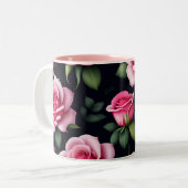 Rozen naadloze Valentijnsdag van het Patroon met t Tweekleurige Koffiemok (Voorkant links)