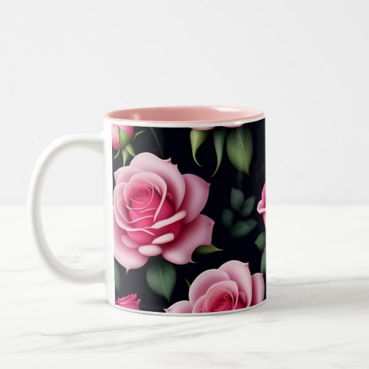 Rozen naadloze Valentijnsdag van het Patroon met t Tweekleurige Koffiemok (Links)