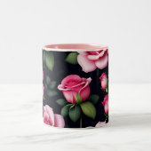Rozen naadloze Valentijnsdag van het Patroon met t Tweekleurige Koffiemok (Center)