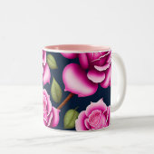 Rozen naadloze Valentijnsdag van het Patroon met t Tweekleurige Koffiemok (Voorkant rechts)