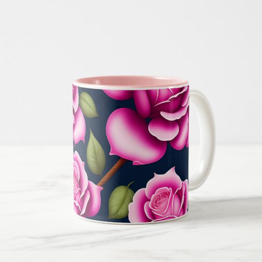 Rozen naadloze Valentijnsdag van het Patroon met t Tweekleurige Koffiemok (Voorkant rechts)