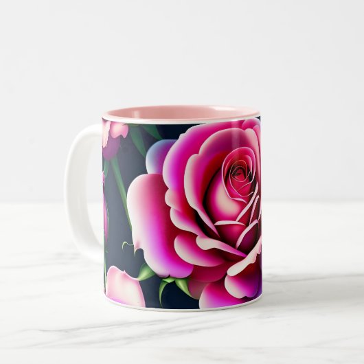 Rozen naadloze Valentijnsdag van het Patroon met t Tweekleurige Koffiemok (Voorkant links)