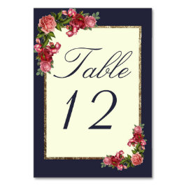 Rozen Navy blauw ivoor en gouden tafelnummers