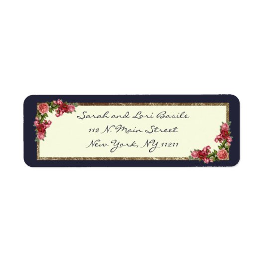 Rozen Navy Blue en Gold Sweet 16 uitnodigingen Etiket (Voorkant)