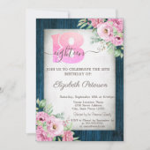 Rozen Navy Blue Wood 18th Birthday Invitation Kaart (Voorkant)