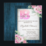 Rozen Navy Blue Wood 18th Birthday Invitation Kaart<br><div class="desc">Rozen op de blauw-houttextuur van de marine.</div>