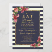 Rozen Navy Stripes and Gold Engagement Party Kaart (Voorkant)