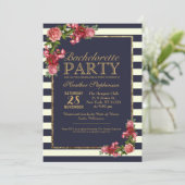 Rozen Navy Stripes en Gold Bachelorette Party Kaart (Staand voorkant)