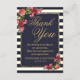 Rozen Navy Stripes en Gold Bedankt Kaarten