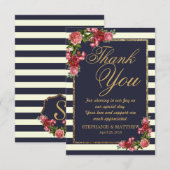 Rozen Navy Stripes en Gold Bedankt Kaarten (Voorkant / Achterkant)