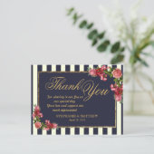 Rozen Navy Stripes en Gold Dank u Briefkaarten (Staand voorkant)