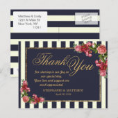 Rozen Navy Stripes en Gold Dank u Briefkaarten (Voorkant / Achterkant)