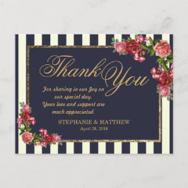 Rozen Navy Stripes en Gold Dank u Briefkaarten