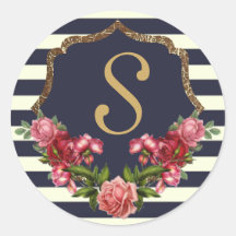 Rozen Navy Stripes en Gold Monogram Stickers