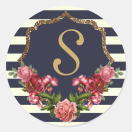 Rozen Navy Stripes en Gold Monogram Stickers