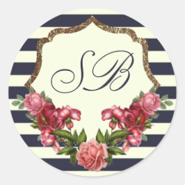 Rozen Navy Stripes en Gold Monogram Stickers