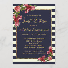 Rozen Navy Stripes en Gold Sweet 16 Kaart