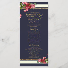 Rozen Navy Stripes en Gold Wedding Programma's