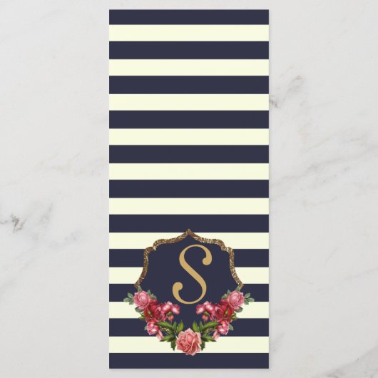 Rozen Navy Stripes en Gold Wedding Programma's (Achterkant)