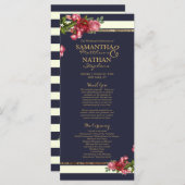 Rozen Navy Stripes en Gold Wedding Programma's (Voorkant / Achterkant)