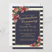 Rozen Navy Stripes en Gouden Afstuderen Ceremonie Kaart (Voorkant)