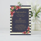 Rozen Navy Stripes en gouden bruiloft informatie Informatiekaartje (Staand voorkant)