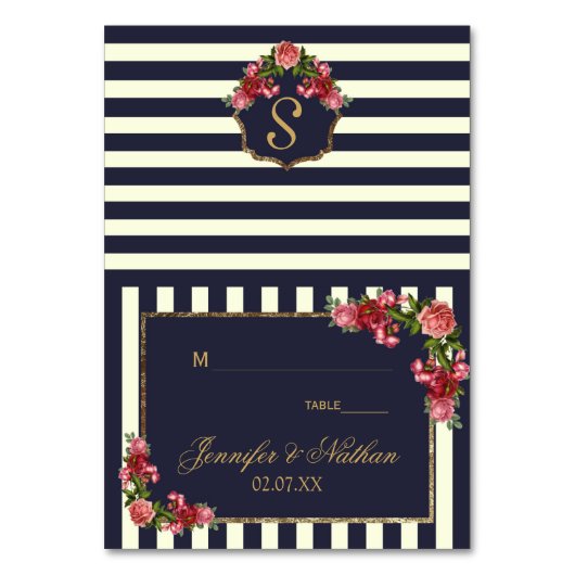 Rozen Navy Stripes en Gouden Plaatsen Kaarten (Voorkant)
