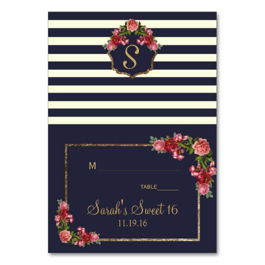 Rozen Navy Stripes en Gouden Plaatsen Kaarten (Voorkant)