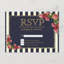 Rozen Navy Stripes en Gouden RSVP Briefkaarten