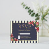 Rozen Navy Stripes en Gouden RSVP Briefkaarten (Staand voorkant)