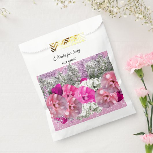 Rozen nep roze glitters zakje voor feestgunst (Gezegeld)