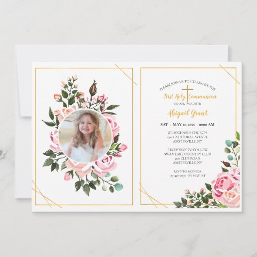 Rozen omarmen religieuze foto uitnodiging (Voorkant)